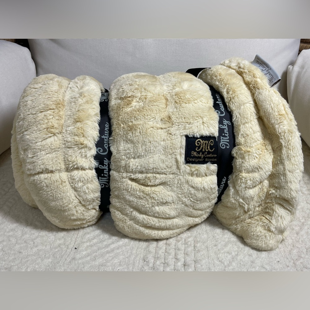 $340 Minky Couture Adult 50 X 60 Throw Blanket yellow  Warm new with tags